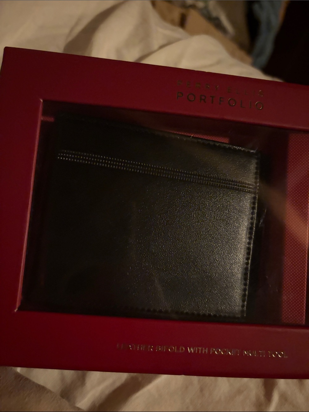 Perry Ellis Black Leather Card & Key Bifold Wallet